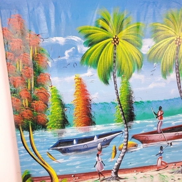 BEACH Oil Painting on Canvas from Haiti Island Vibes Carribean Size 24" X 20" - Picture 8 of 12
